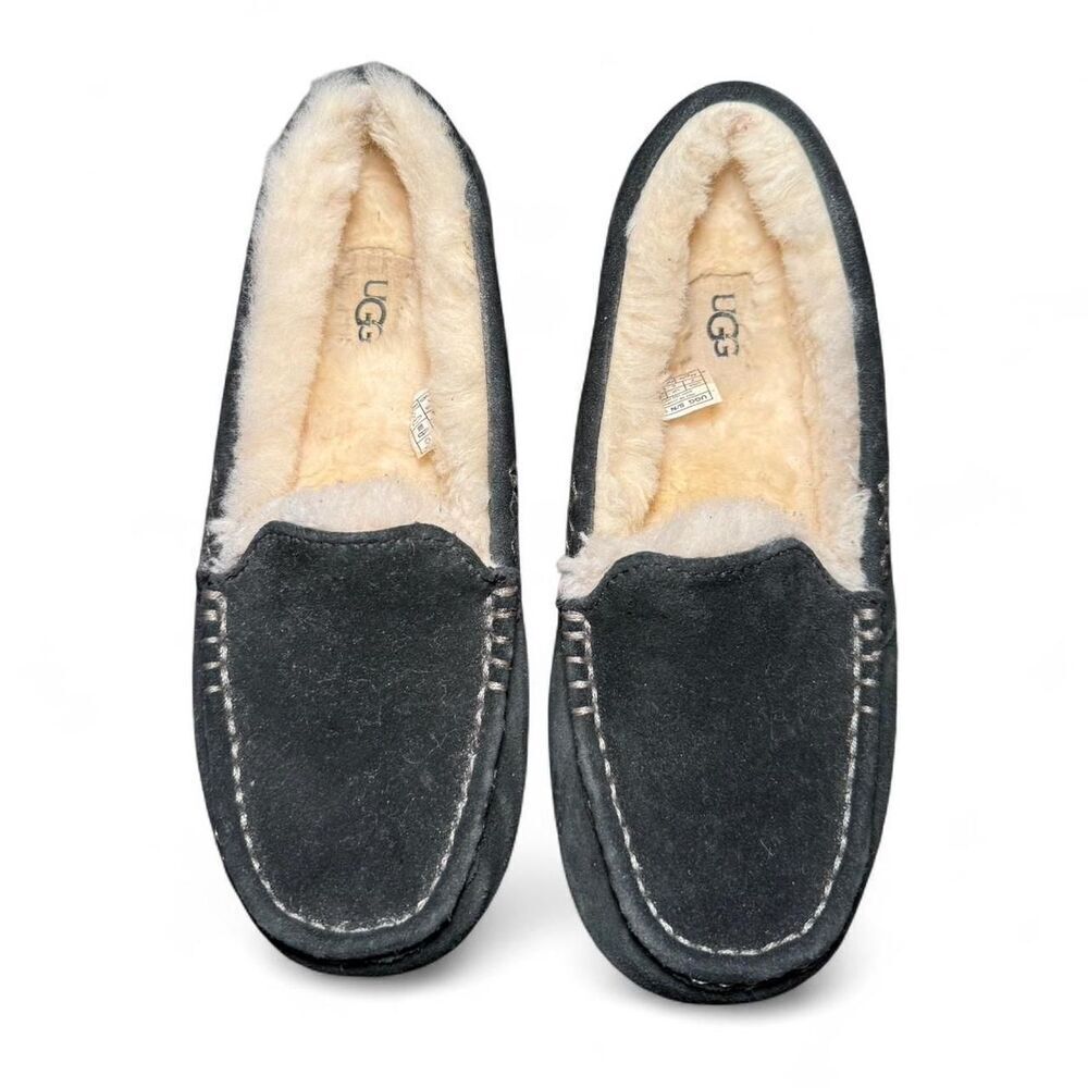 UGG Women’s Suede Shearling Slippers Gray Size 7 Moccasin Indoor Outdoor 1106878
